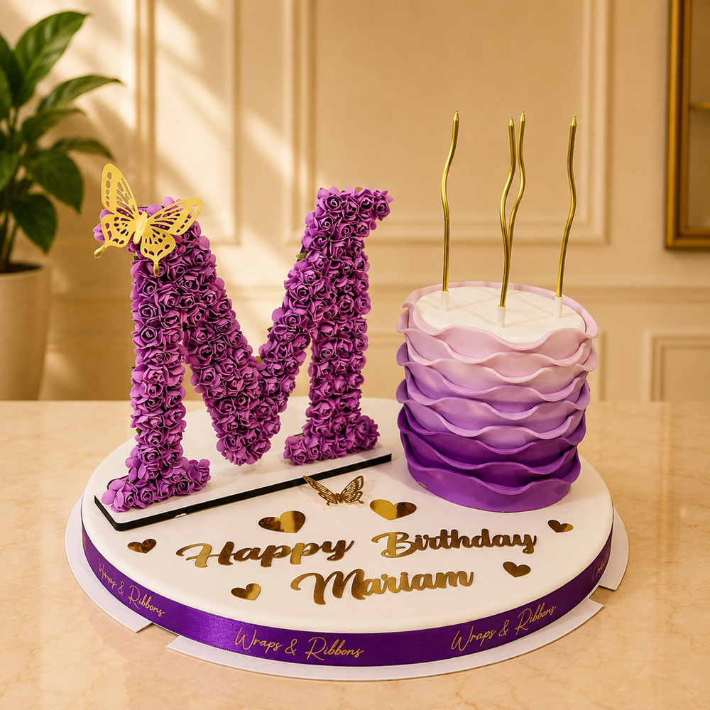 Flower Letter & Ruffles Cake