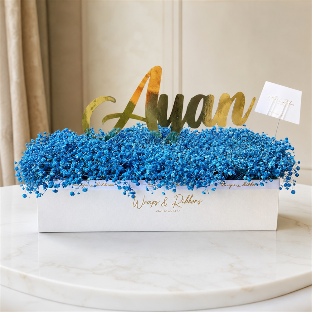 Blue Gypsophila Box with Customized Topper
