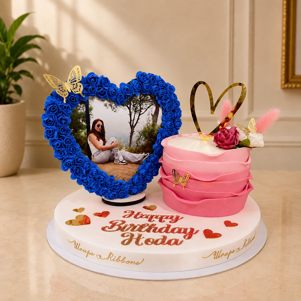 picture flower heart and cake – Blue
