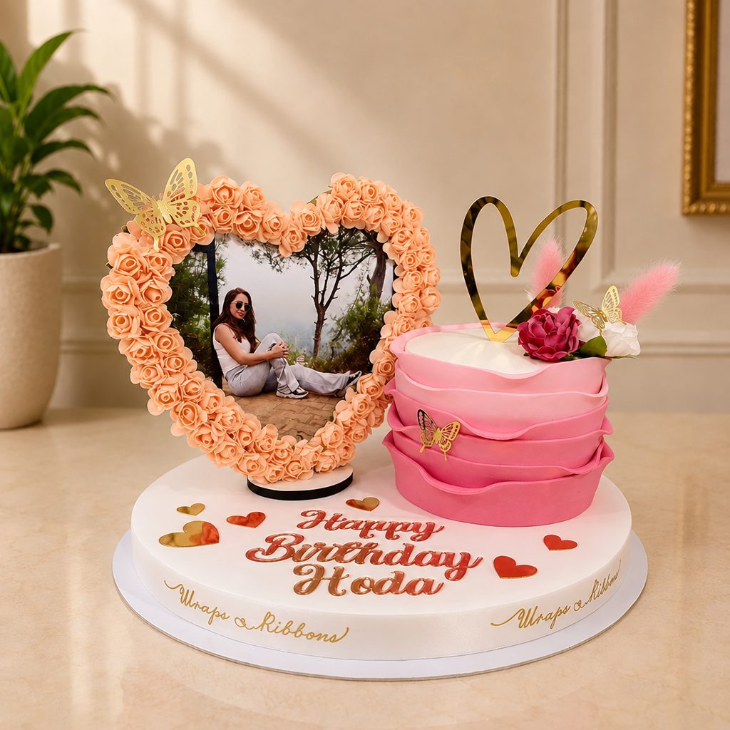 picture flower heart and cake – Peach