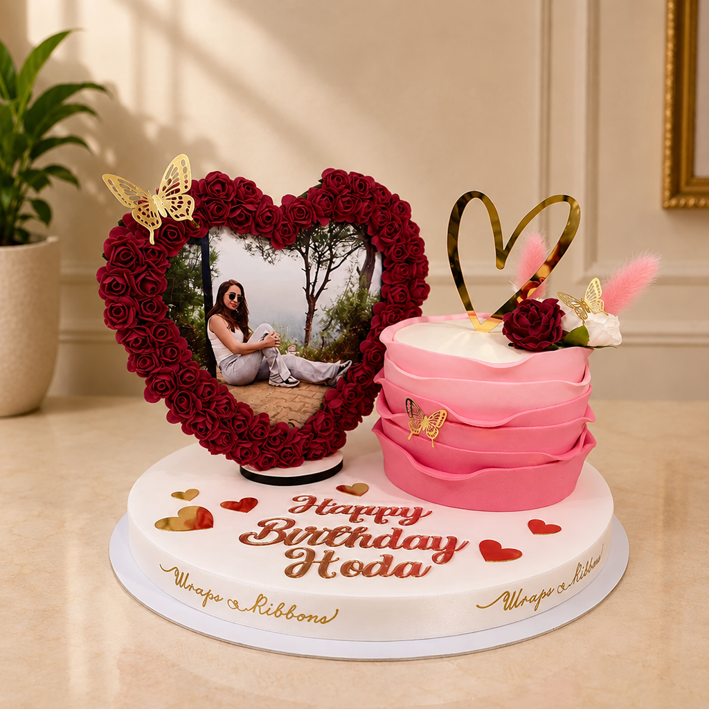 picture flower heart and cake – Red