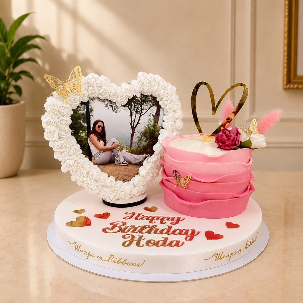 picture flower heart and cake – White