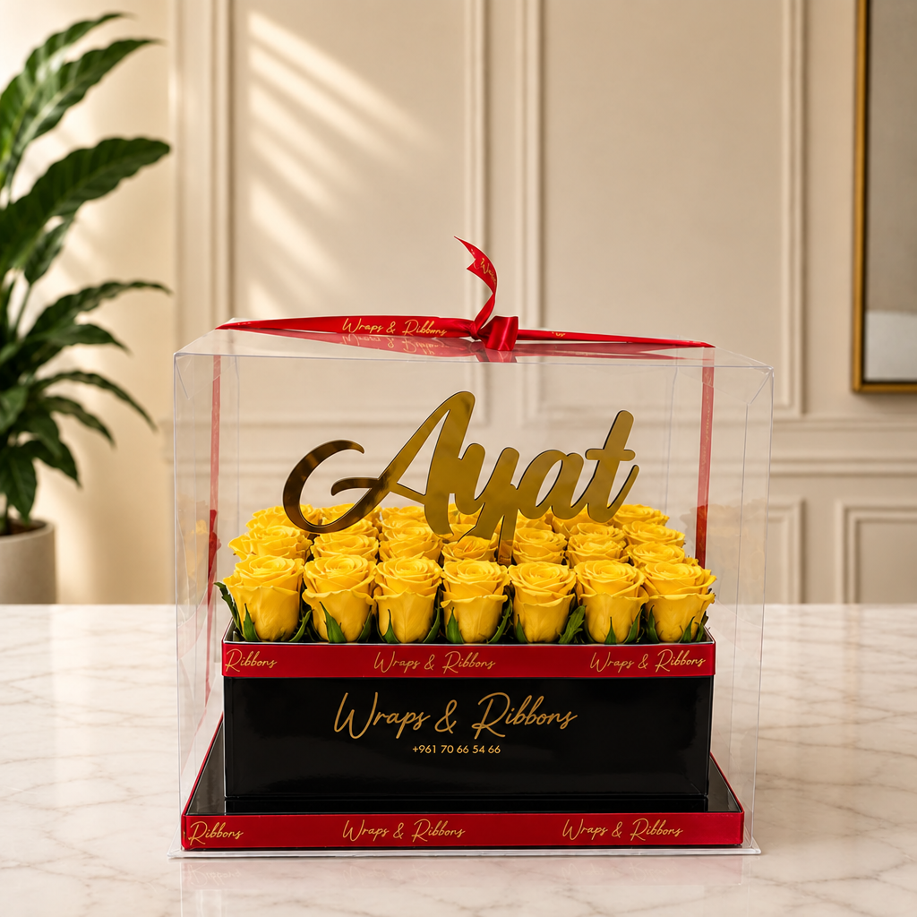 rectangular roses box small 24 28 roses – Black Yellow