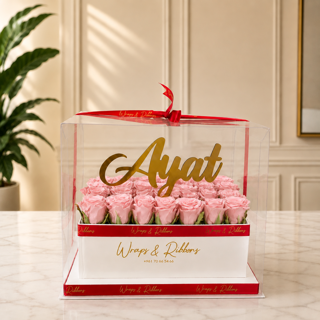 rectangular roses box small 24 28 roses – White Pink