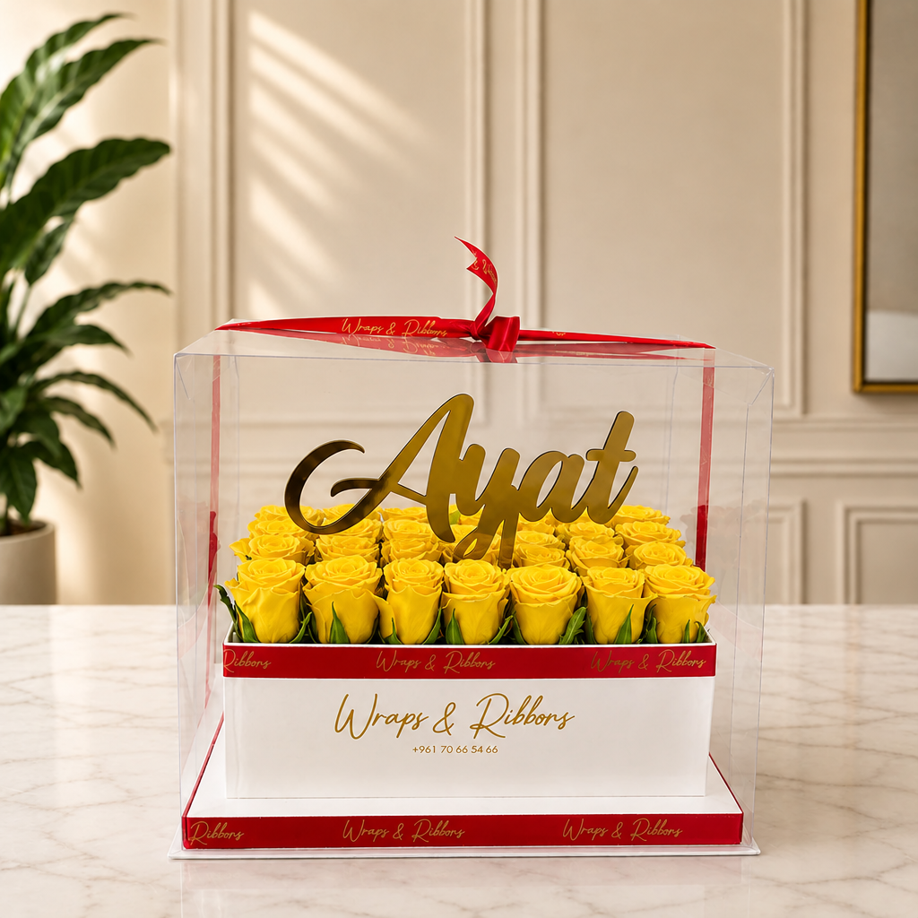 rectangular roses box small 24 28 roses – White Yellow